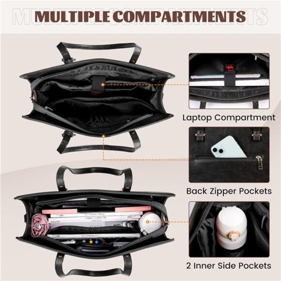 Laptop Bag for Women 15.6 Inch Vintage Leather Professional Work Tote - Picture 4 of 7